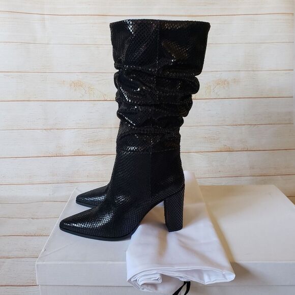 IRO Paris Yasur Gathered Snake Effect Luxury Leather Slouchy Boots Black Size 37 - Picture 1 of 15